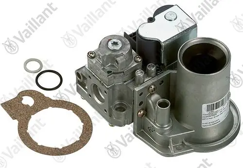 Vaillant Gasarmatur mit verschiedenen Dichtungen und einer Aluminium- und Kunststoffkomponente, zur Verwendung in Heizsystemen geeignet.
